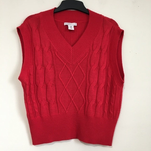 Sincerely Jules Red Cable Knit V-neck Pullover Slouchy Cropped Sweater Vest M - Picture 1 of 16